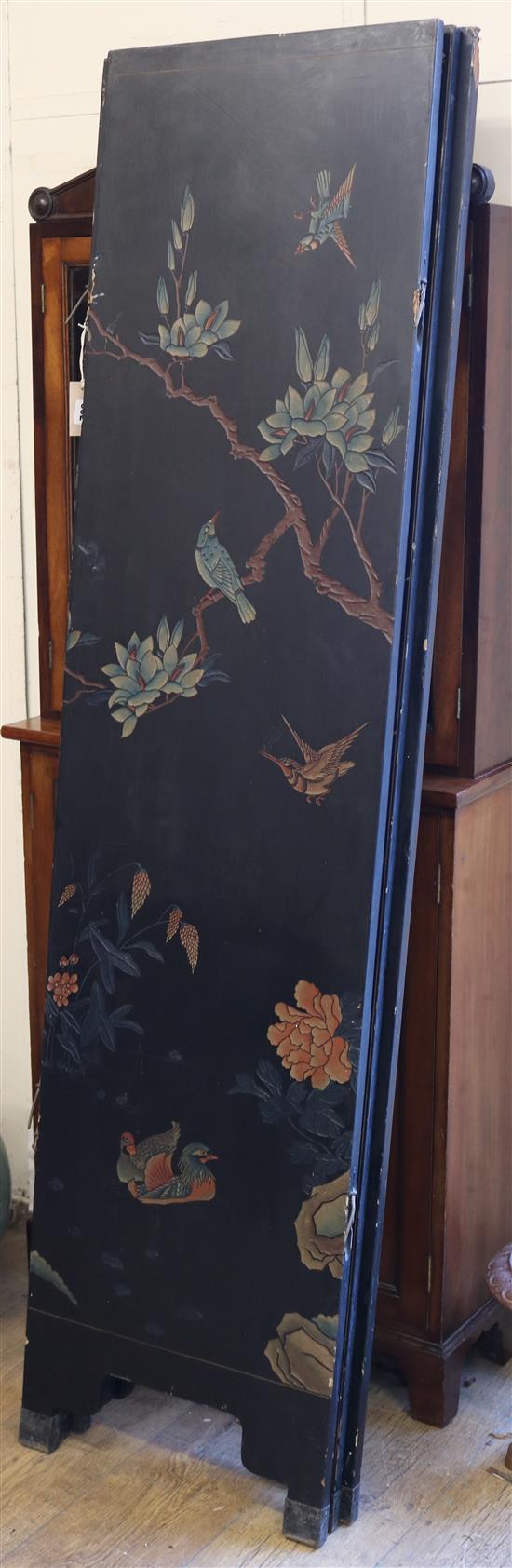 A four-fold chinoiserie screen Overall width 84cm